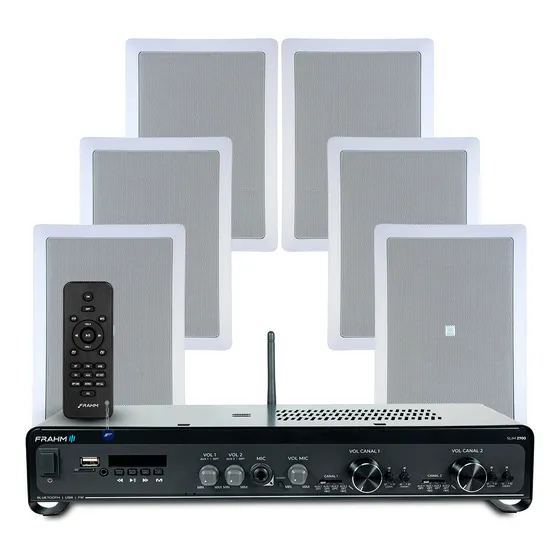 Kit Som Ambiente Teto Gesso Embutir Frahm + 6 Arandelas Jbl