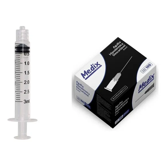 Kit 100 Seringas 3ml Bico Ll + 100 Agulhas HiPodérmicas