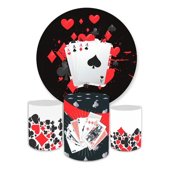 Kit Capa Painel Redondo 1,5 + Trio Cilindros Tema Cassino