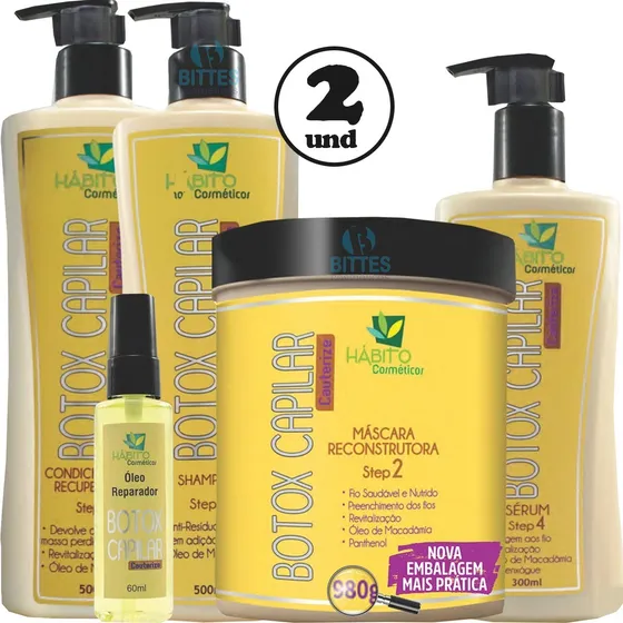 2 Kit Reconstrução Hábito Cosméticos Botox Capilar Promoção