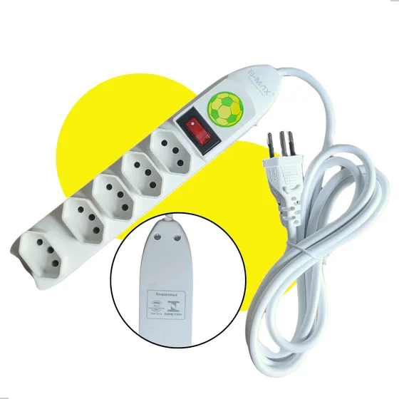 Extensão Eletrica 5 Tomadas Filtro Linha Regua Cabo 2 Metros