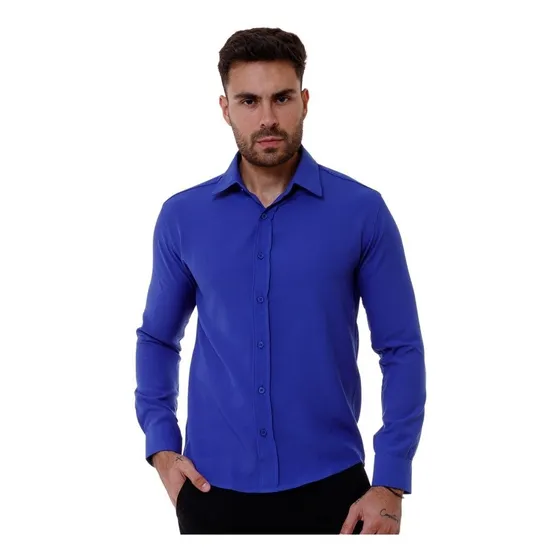 Camisa Social Masculina Slim Fit Sem Bolso Luxo Não Amassa