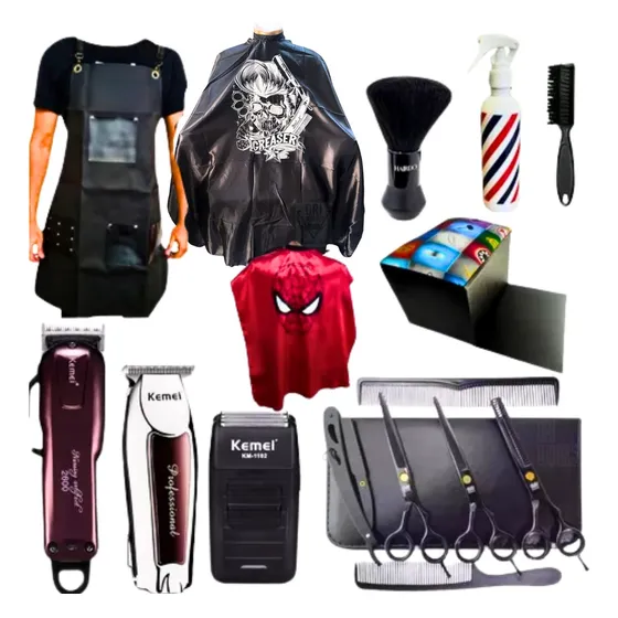 Kit Kemei Máquinas+tesouras+acessorios P Barbeiro Completo