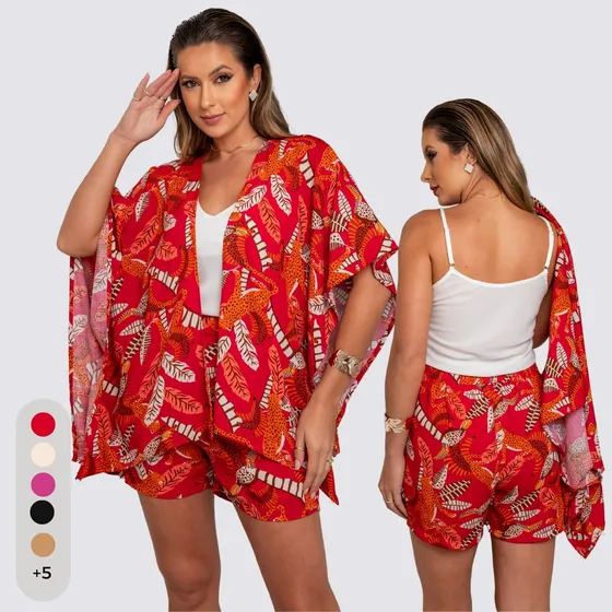 Kimono E Short 100% Viscose Do P Ao Gg Estampas 