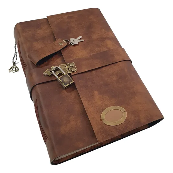 Caderno Diário Cadeado Couro A5 300 Folhas Envio Imediato