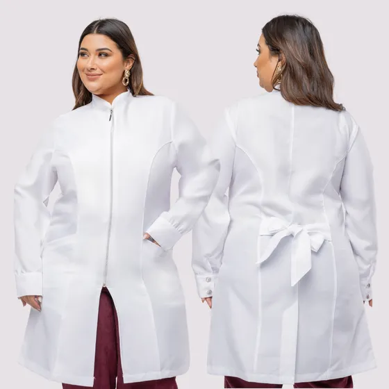 Jaleco Feminino Plus Size Ziper Oxford Punho Mag Botao  Agne