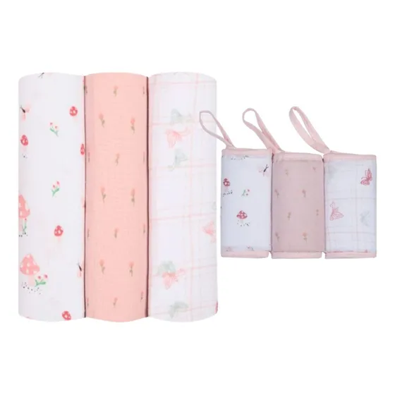 Kit Cueiro Flanelado E Toalhinha De Boca Bebe Menina Algodão