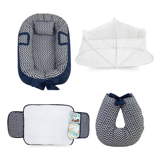 Kit Ninho Com Mosquiteiro + Almofada + Trocador Safari