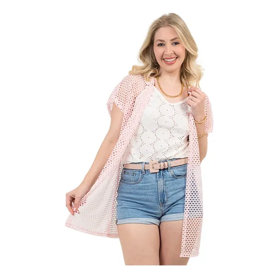 Kimono Feminino Amplo Verão Tecido Gradeado Leve
