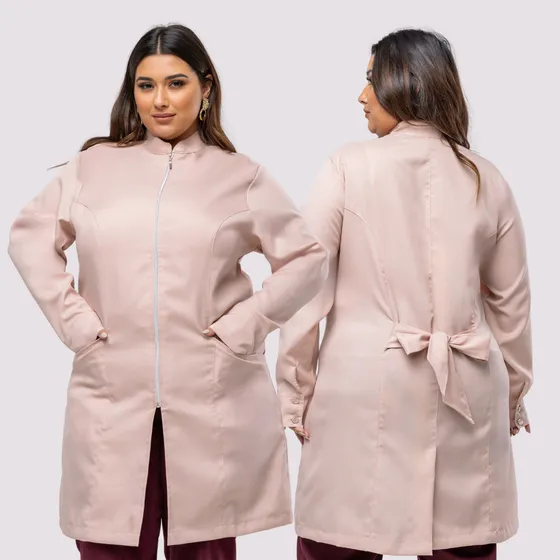 Jaleco Ziper Acinturado Plus Size Oxford Laco Costa Mbt Agne