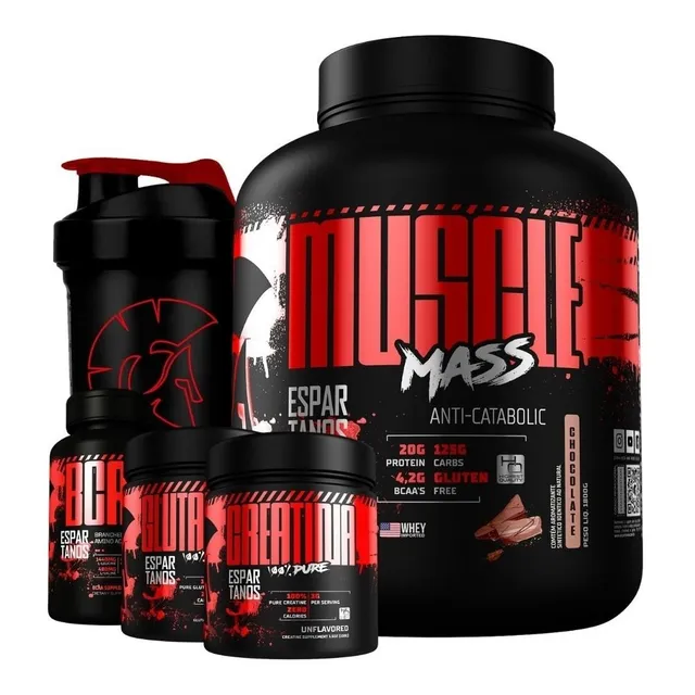Kit Mass Hipercalórico + Bcaa + Creatina + Glutamina + Copo