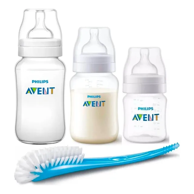 Set Recien Nacido Avent Classic 3 Biberones + Escobilla