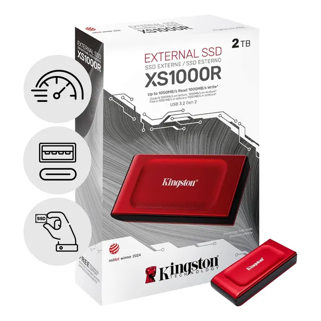 Disco Sólido Ssd Externo 2tb Kingston Xs1000r Usb C 3.2 Rojo