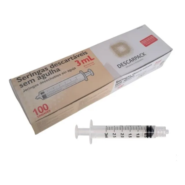 Seringa 3ml Descartável Bico Luer Lock Anvisa - Cx 100un