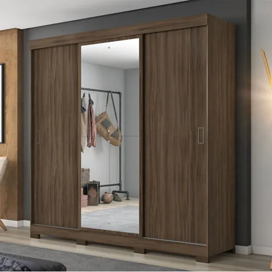 Placard Ropero Grande Dormitorio Puerta Corredizas Espejo Color Marrón Compramas