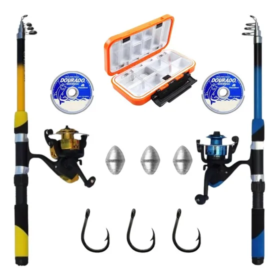 Kit De Pesca Duplo Completo Vara + Molinete + Estojo Barato